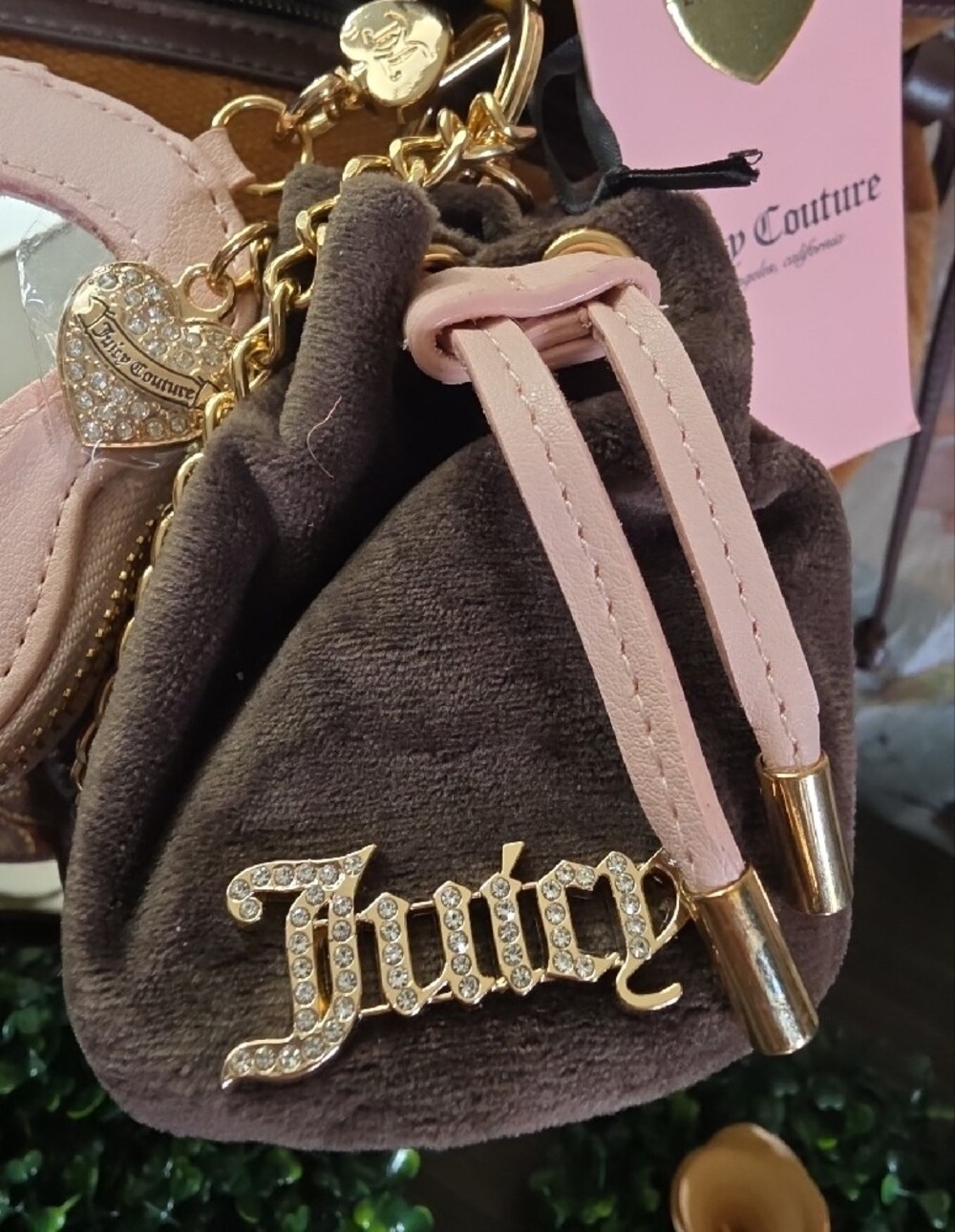 Juicy Couture Exclusive Chocolate Velvet Drawstring Micro Bag -Clip & Go